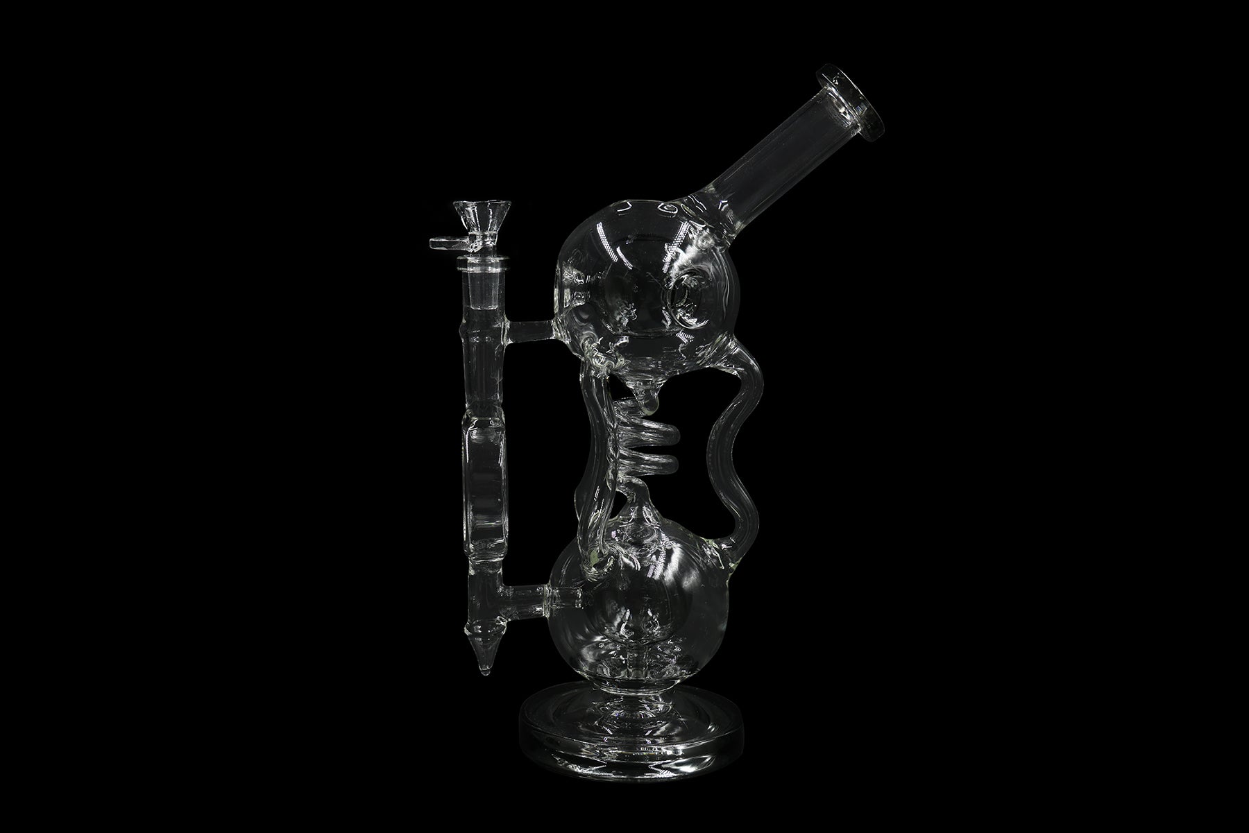 13" 700GR. BLACK MID SPIRAL DESIGN TOP BEND RECYCLER GLASS WATER PIPE W/ BOWL